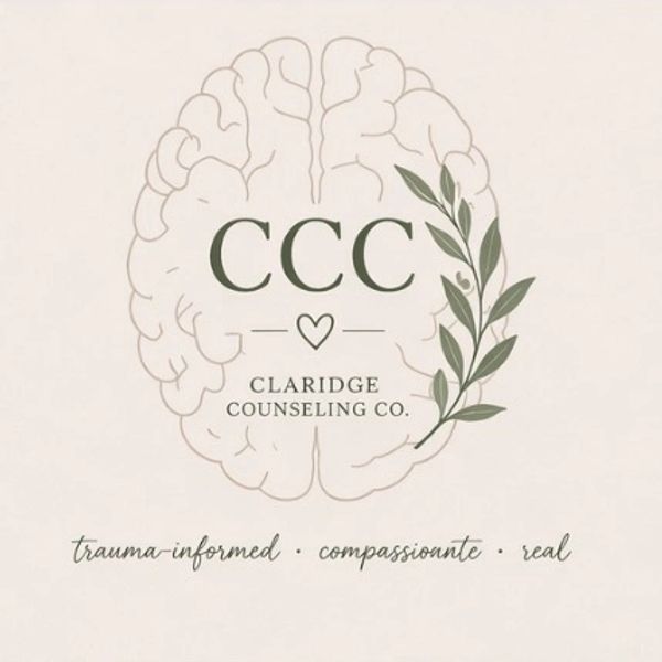 Logo of Claridge Counseling Co. with a brain and leaf design.