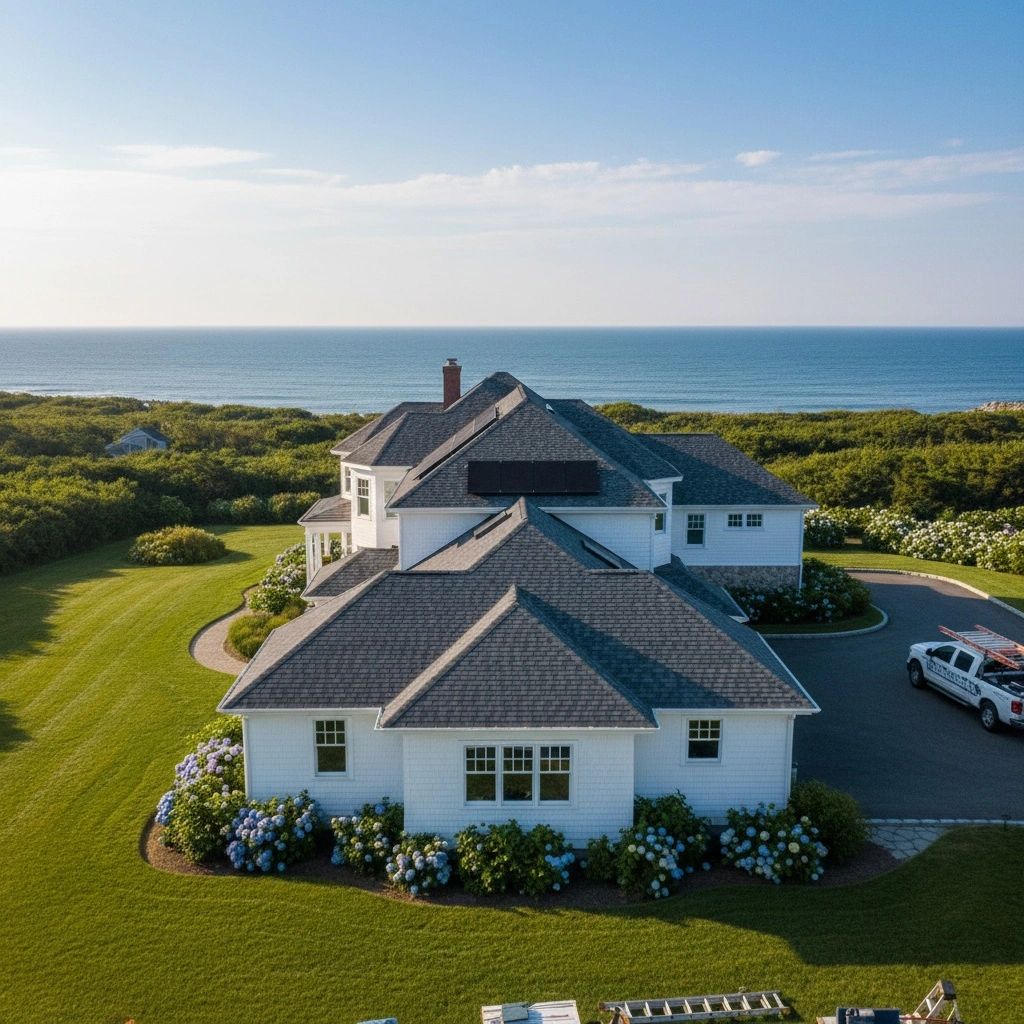 Kennebunk coastal home with a new professional roofing system.