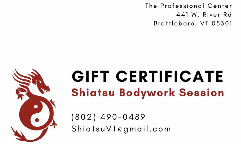 Shiatsu bodyguard session gift certification card with a whit background