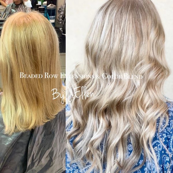 Blonde extensions at little Citrine Salon in merced ca. before and after pictures. 