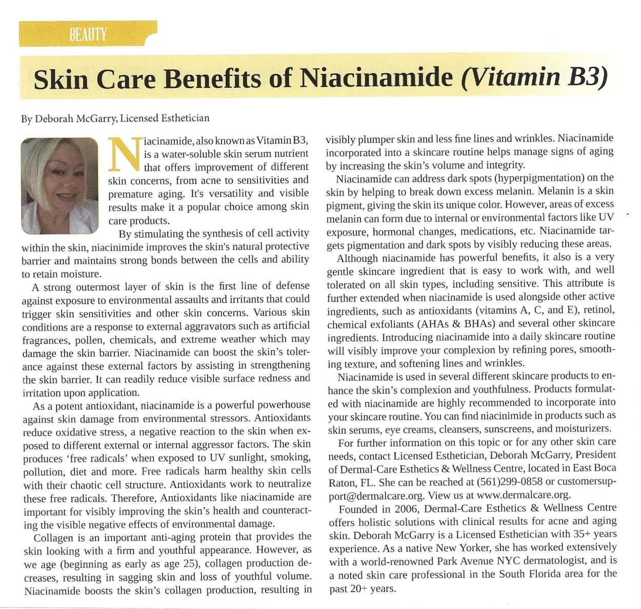 Article on skin care benefits of Niacinamide (Vitamin B3).