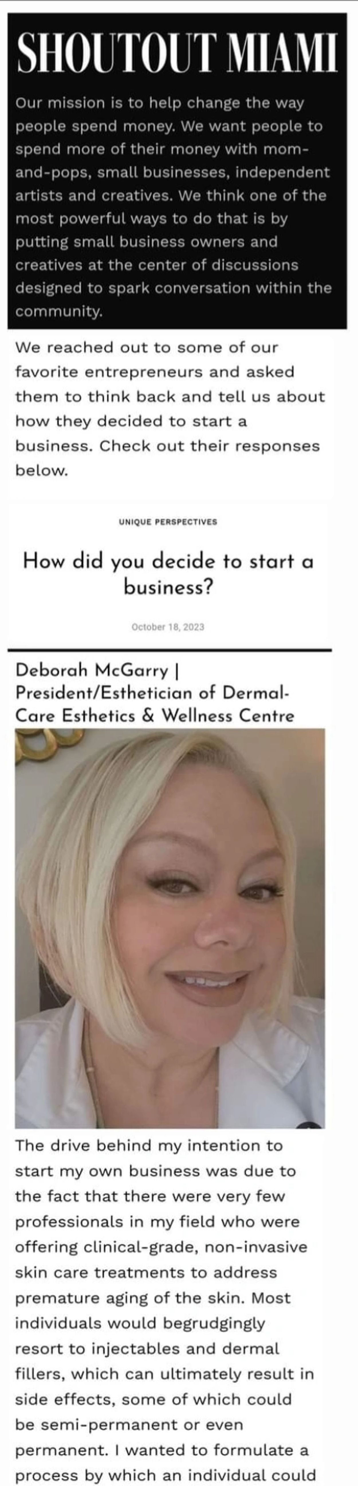 Interview with Deborah McGarry on starting her skincare business.