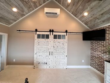 Double Distressed glass barn doors