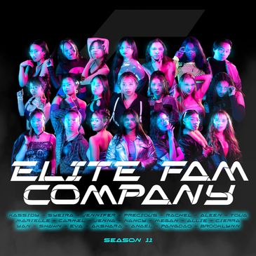 Group photo of Elite Fam Company Season 11 with neon lighting.