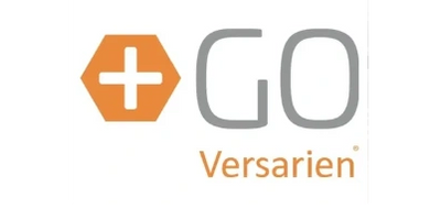 Go versarien logo with plus icon in orange color