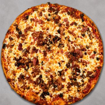 Canadian pizza with pepperoni, mushrooms, and crispy real bacon. Best pizza on Sargent Ave Winnipeg.