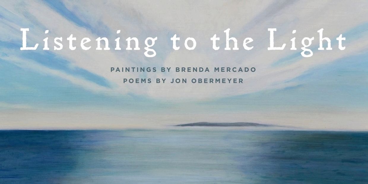Artwork titled "Listening to the Light" featuring serene ocean and sky painting.
