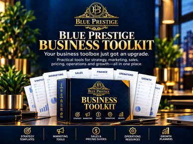 Blue Prestige Business Toolkit with strategy, marketing, sales, operations, and growth tools.