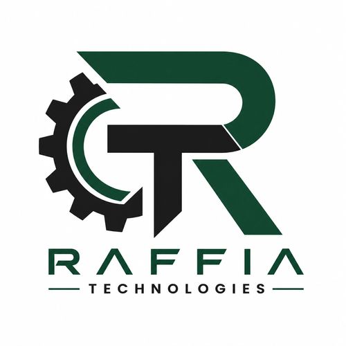 Modern logo with gear and letters R and T for Raffia Technologies.