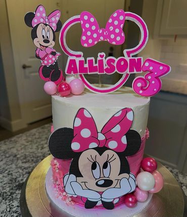 Pink Minnie Mouse-themed birthday cake for Allison's 3rd birthday.