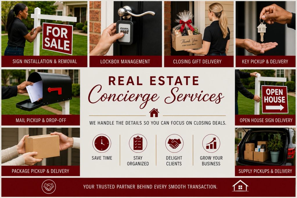 Real estate concierge services offer sign installation, lockbox management, gift delivery, and more.