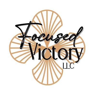 Logo featuring a floral design with 'Focused Victory LLC' text.
