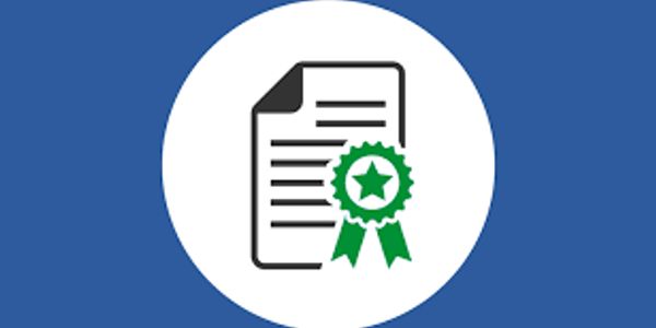 Icono de certificado en documento.
