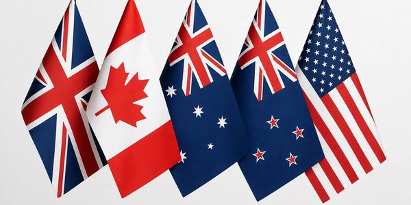 Banderas de Reino Unido, Canadá, Australia, Nueva Zelanda y Estados Unidos.