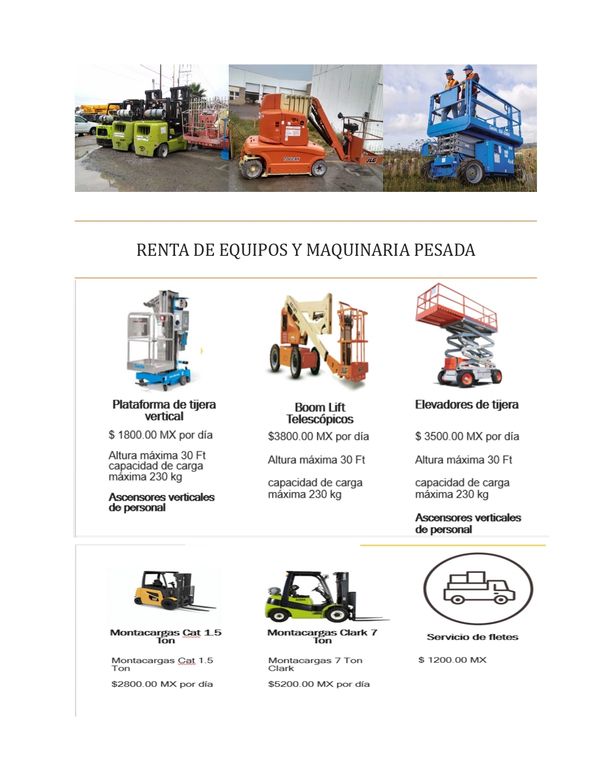 Renta de equipos y maquinaria 