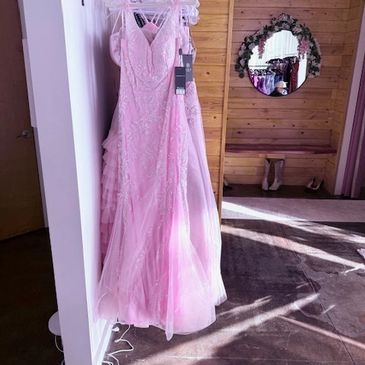 Beautiful pink prom dress with sparkles everywhere.