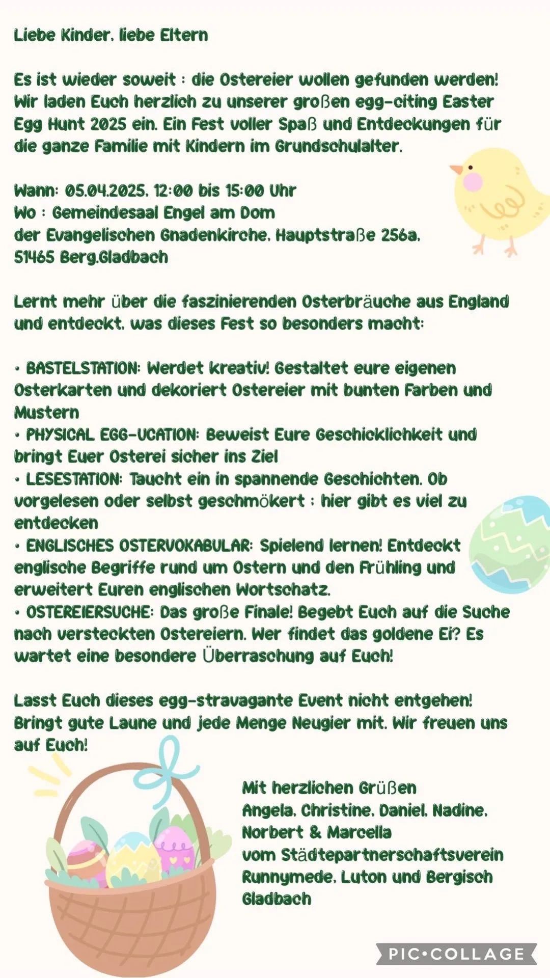 Einladung zur großen Ostereiersuche 2025 für Familien mit Grundschulkindern in Bergisch Gladbach.