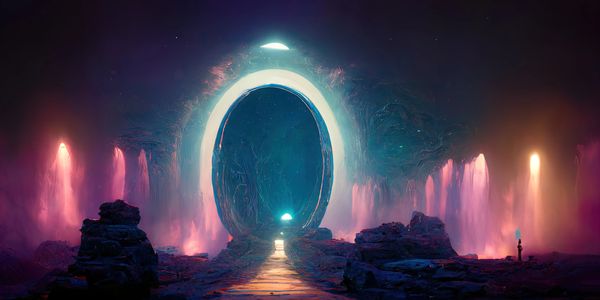 Glowing portal in a mystical cave.
