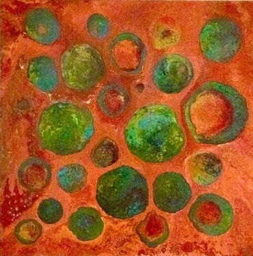 The earth tones of the Southwest   - rusts and cerrillos turquoise - are included in this piece.