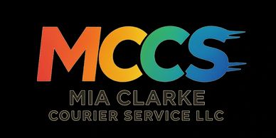 Colorful MCCS logo for Mia Clarke Courier Service LLC on black background.