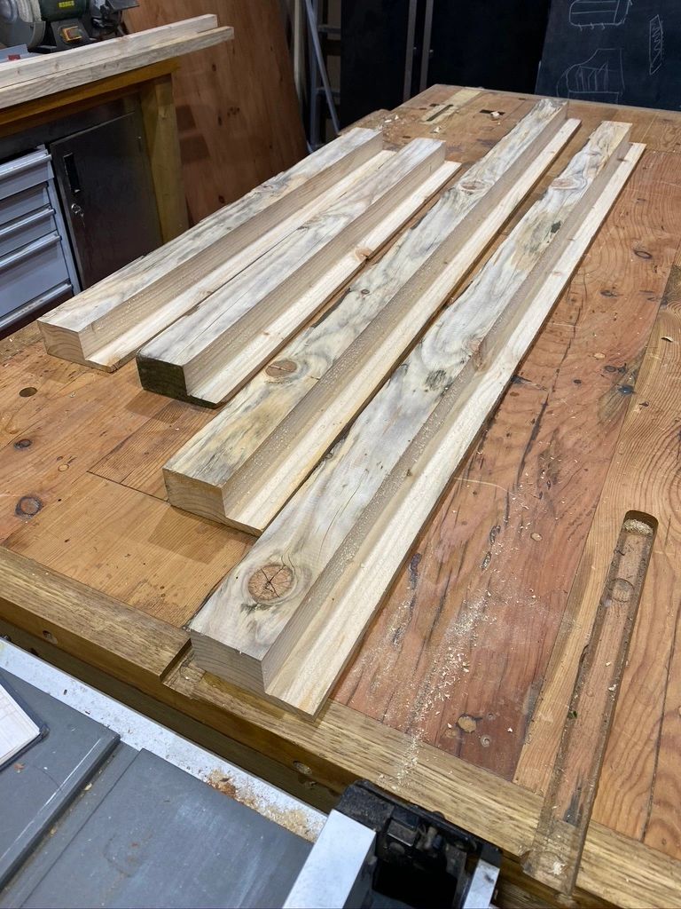 Wood with fame sections removed