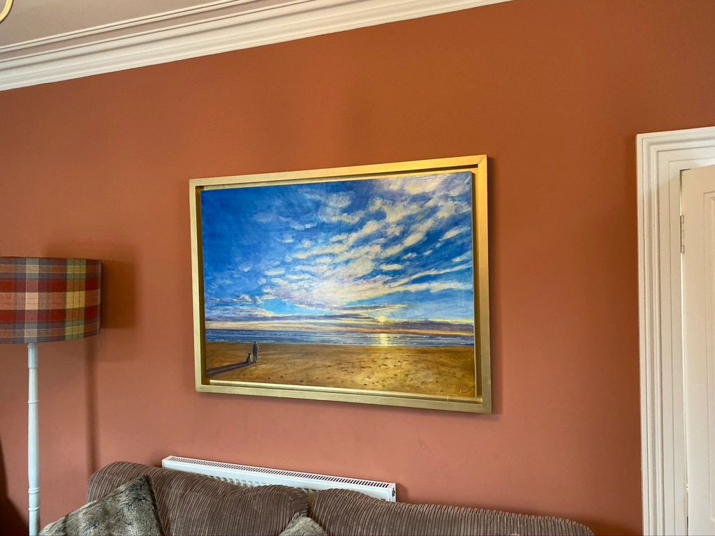 Painting by Jane Bradford in gold floating frame