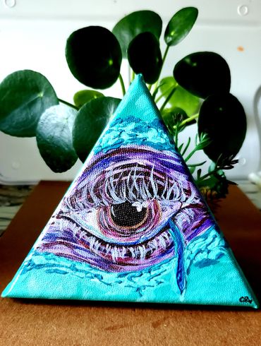 A crying eyeball with purple tones and textured look.