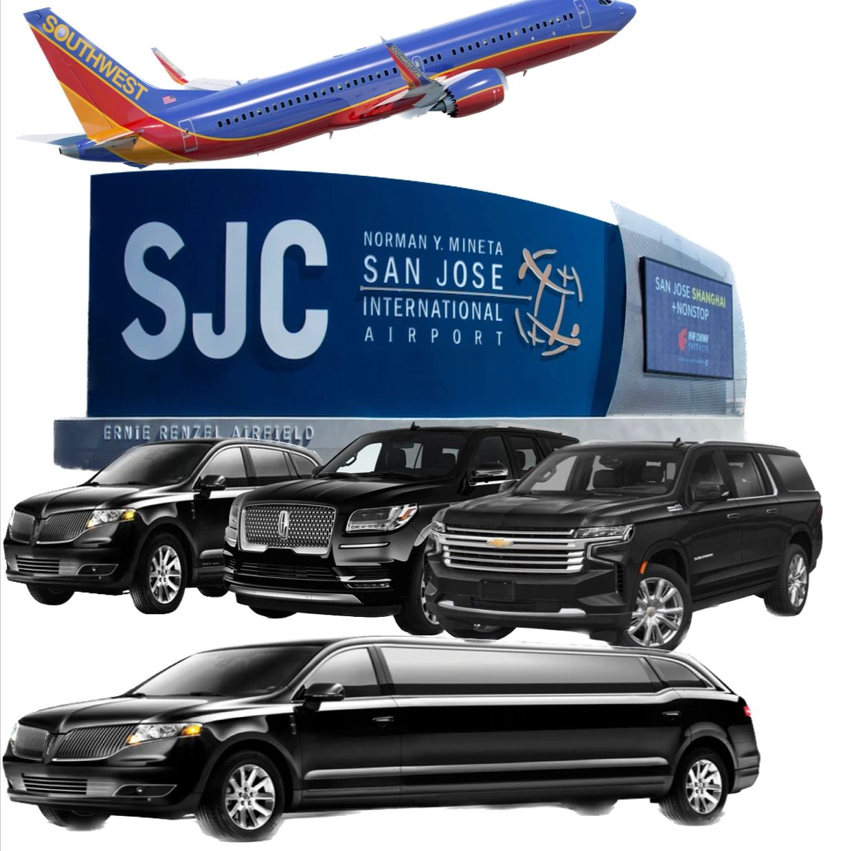 San Jose  ( SJC ) airport limo Limousine Black car Transportation Service , SJC Airport Cheap Car Li