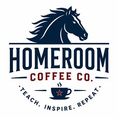 Logo of Homeroom Coffee Co. with a horse and a cup of coffee.