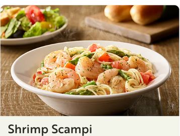 Shrimp sautéed in a garlic sauce, tossed with asparagus, tomatoes, and angel hair pasta.
