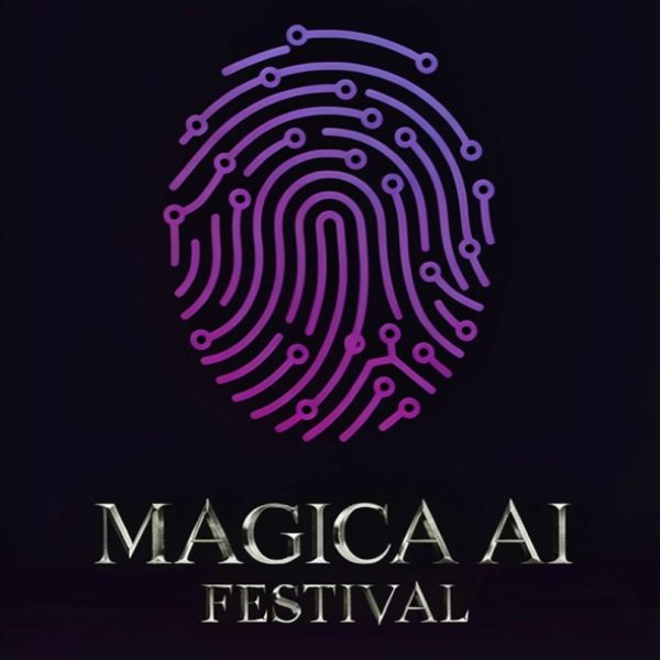 Logo featuring a digital fingerprint with 'Magica AI Festival' text.