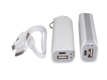 Portable Power Bank 
Capacity: 2600 mAh 
Available color: White
packing: Black pouch 