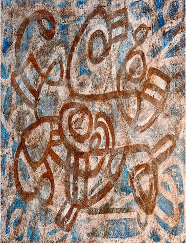 Untitled abstract painting from 1973 by Linda DeSeplo. Logo header for Objectadora art gallery