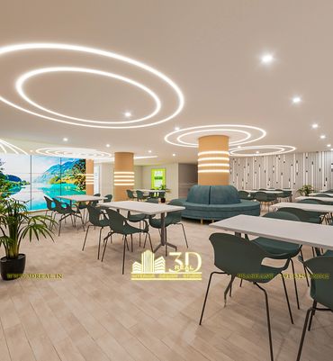  Hospital cafeteria with a comfortable and inviting dining space, expertly rendered in 3D. 