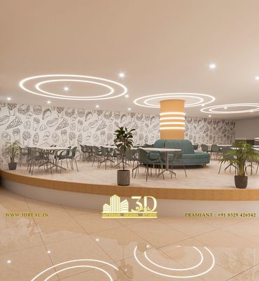  Hospital cafeteria with a comfortable and inviting dining space, expertly rendered in 3D. 