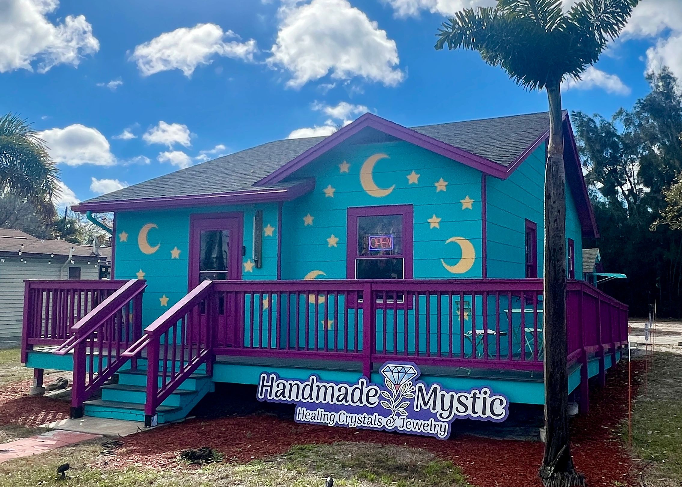 Handmade Mystic storefront in Gulfport Florida metaphysical shop and event venue