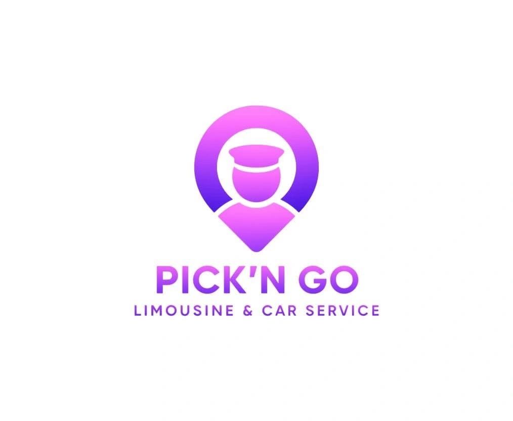 Logo for Pick'N Go Limousine & Car Service with a driver icon inside a location pin.