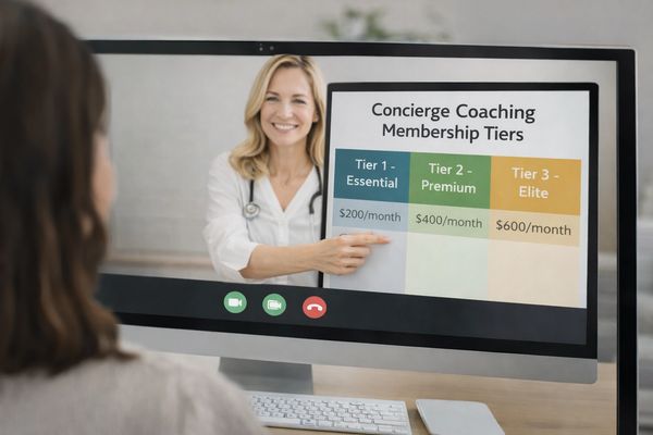 Woman attending a virtual coaching session about membership tiers.