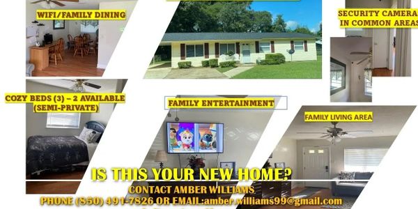 Images showcasing a home with family dining, cozy beds, entertainment, and security features.