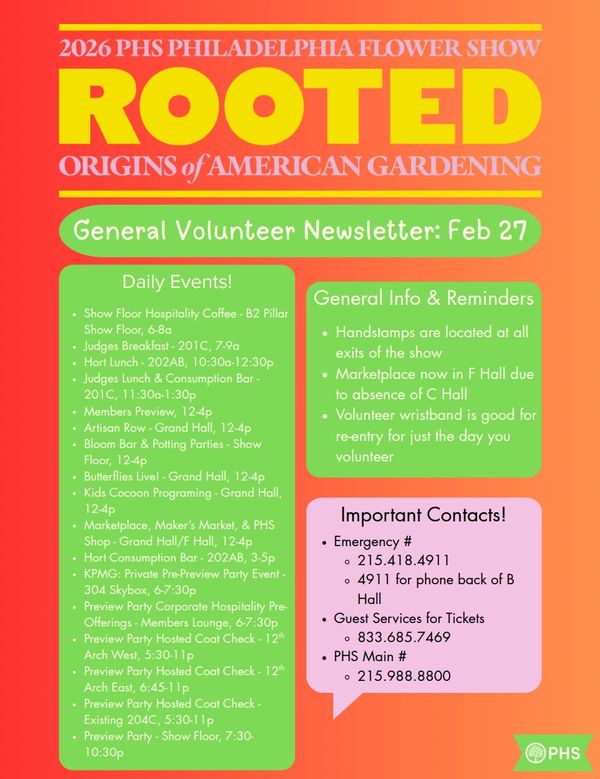 Volunteer Newsletter for the 2026 Philadelphia Flower Show