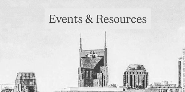 Black and white city skyline with 'Events &amp; Resources' text.