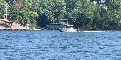 Pontoon Boat at Lake of the Ozark Missouri.  Osage Beach, Sunrise Beach