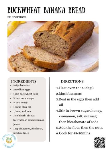 Buckwheat banana bread recipe card