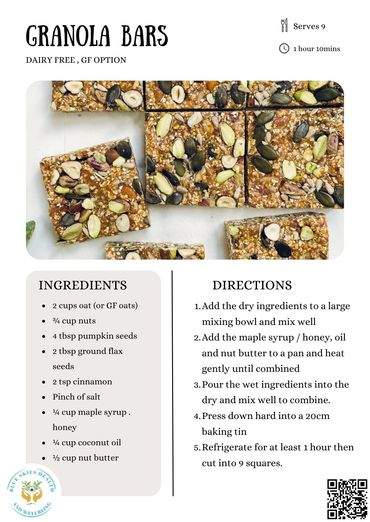 Granola Bar recipe card