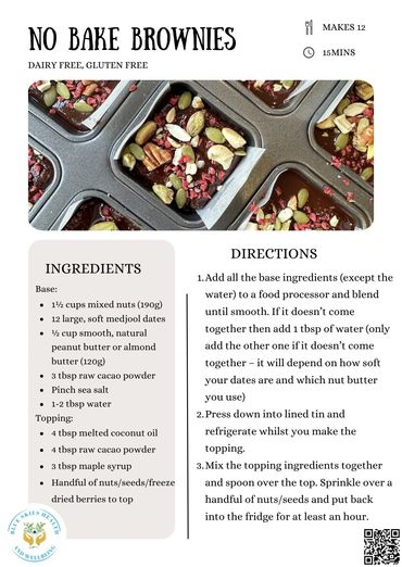 No bake brownie bite recipe card

