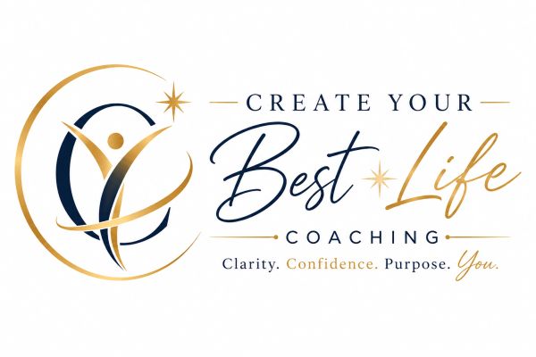 Logo for Create Your Best Life Coaching with elegant gold and navy design.