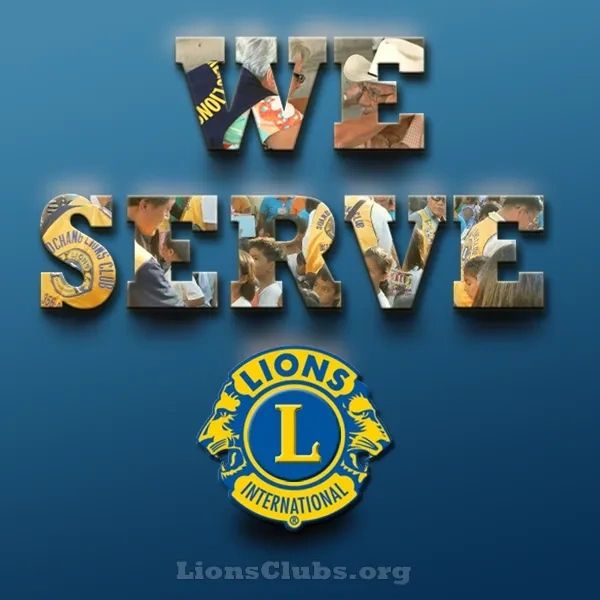 The Letters  of  WE SERVE  are made of puzzle pieces of Lions pics and logos. The LCI Logan is below