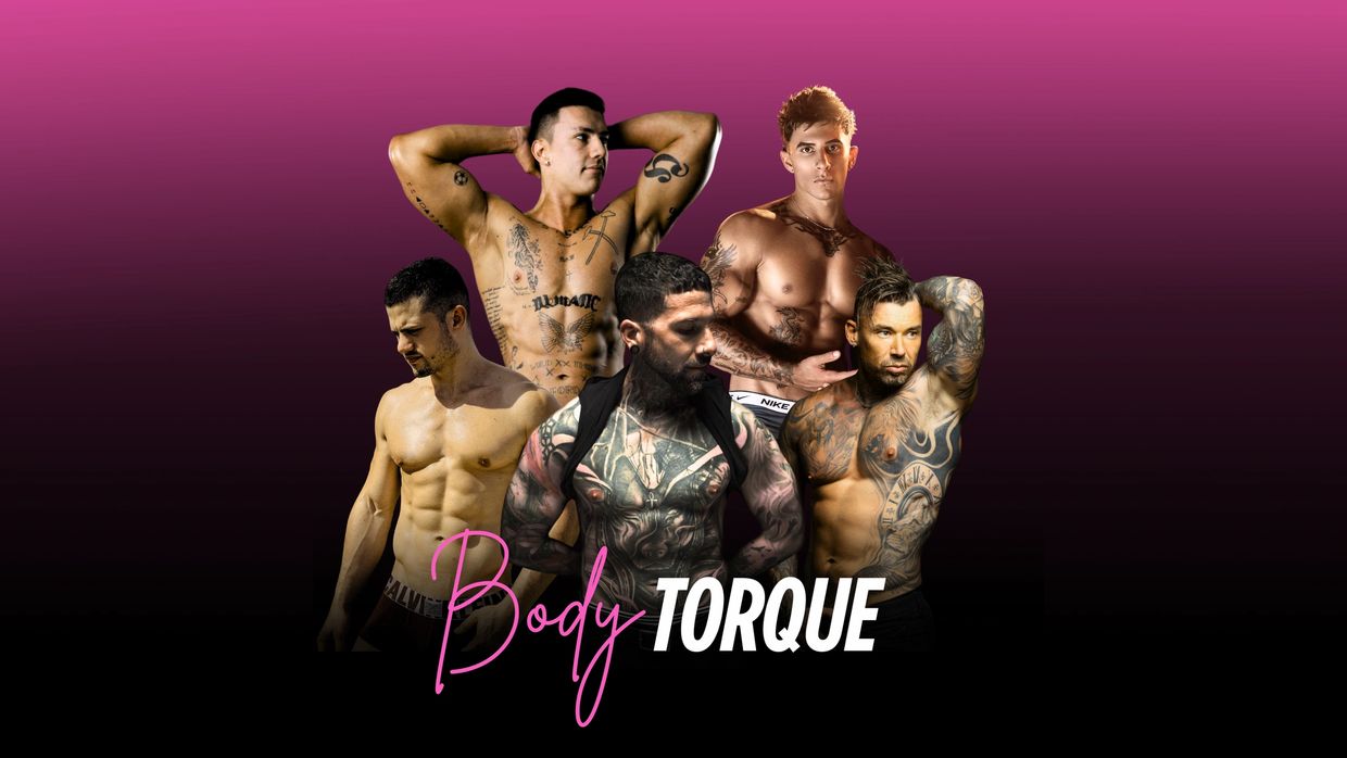 male entertainers posing for BodyTorque Geelong male stripper show with  performers.