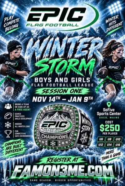 Epic Flag Football Winter Storm league for boys and girls.