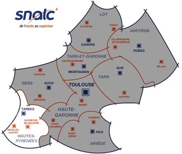 Map showing educational locations in southwestern France near Toulouse.
